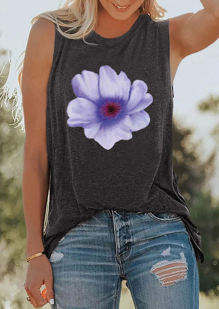 

Floral Very Peri O-Neck Sleeveless Tank - Dark Grey, 531223