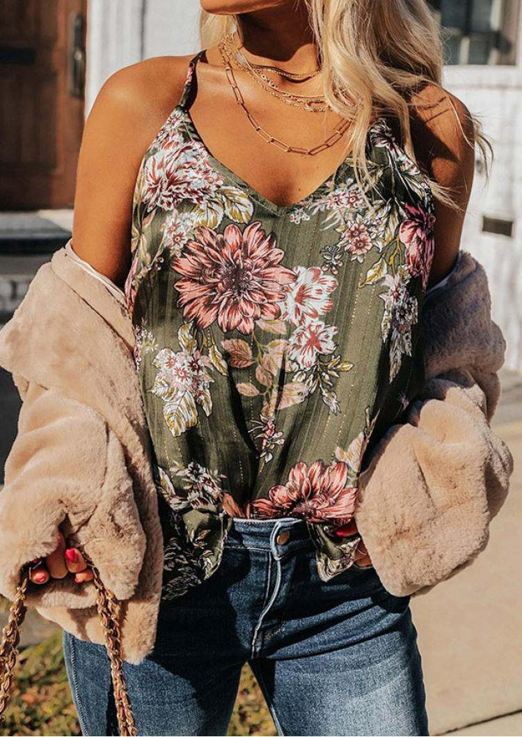 

Floral Spaghetti Strap V-Neck Camisole, Multicolor, SCM000265
