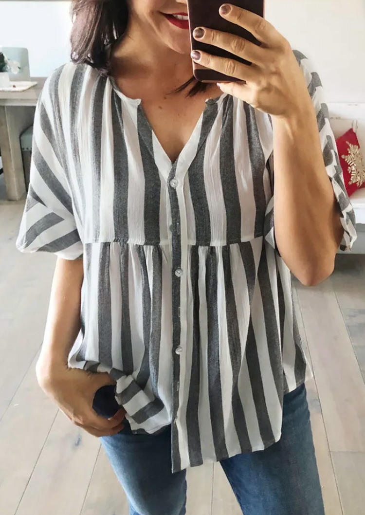 

Vertical Striped Button Blouse, Multicolor, SCM000269