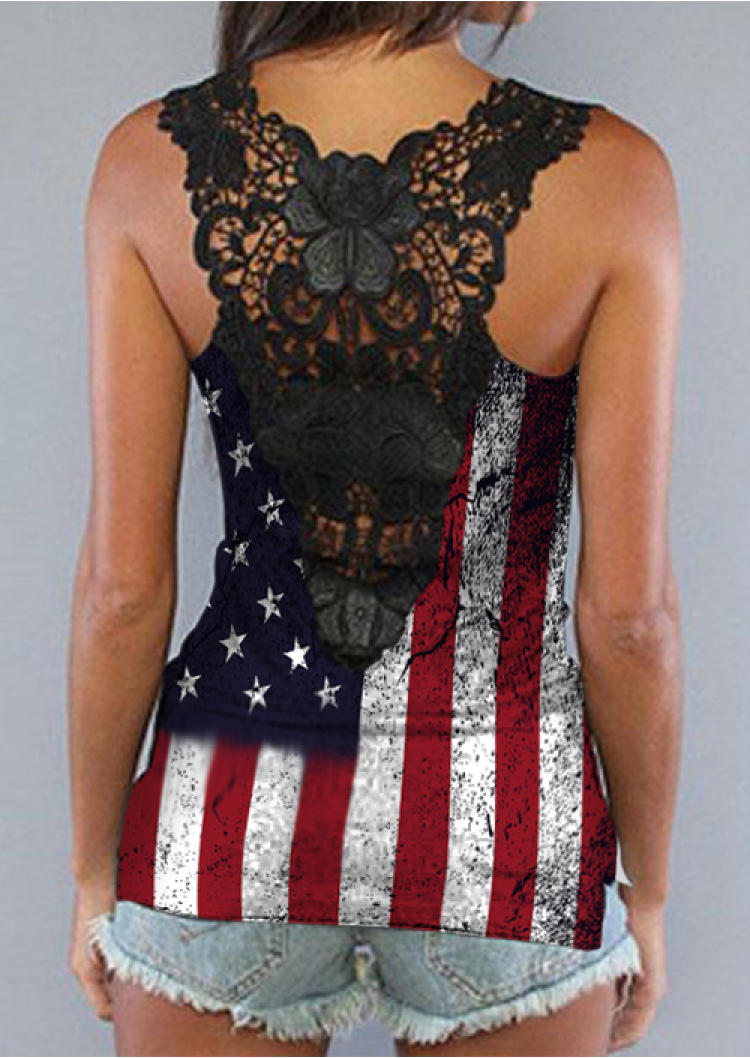 

Lace Splicing American Flag Tank, Multicolor, SCM000426