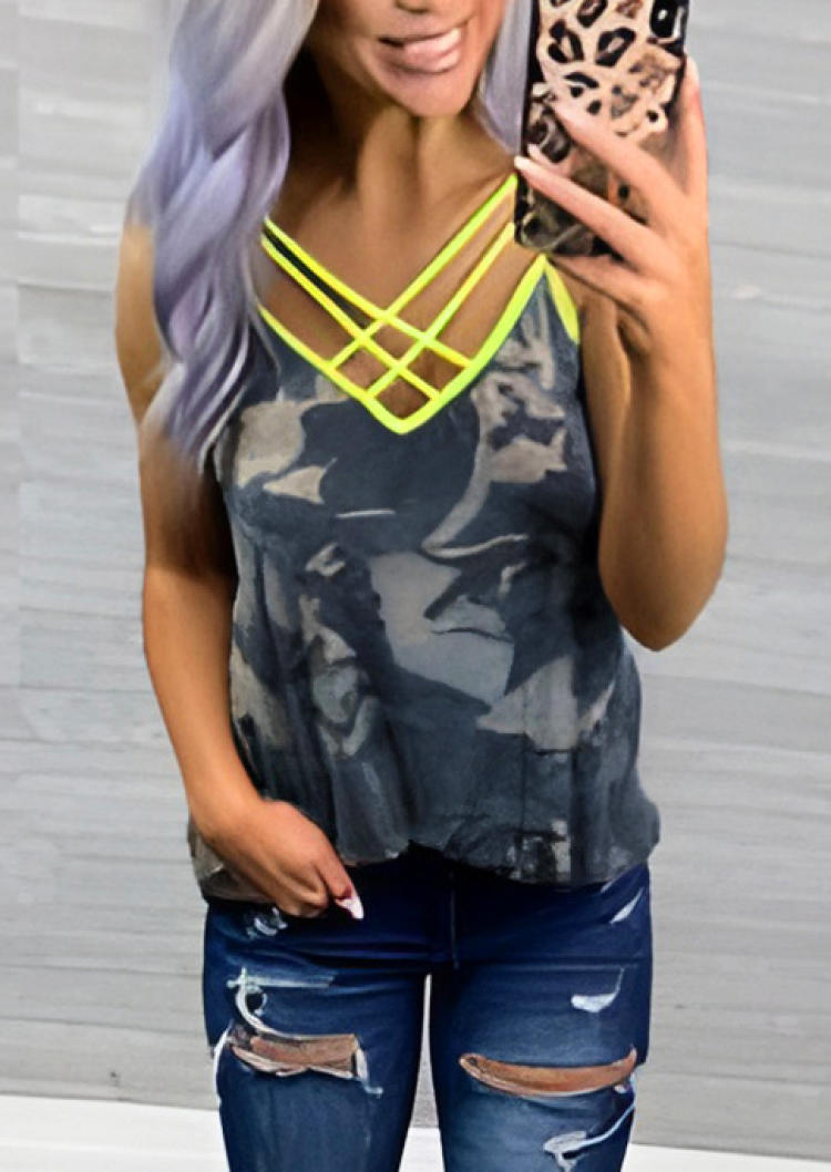 

Camouflage Criss-Cross Casual Camisole, Multicolor, SCM000446