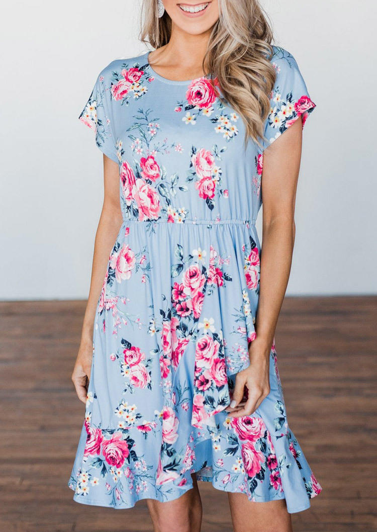 

Floral Ruffled Short Sleeve Mini Dress, Multicolor, SCM000644