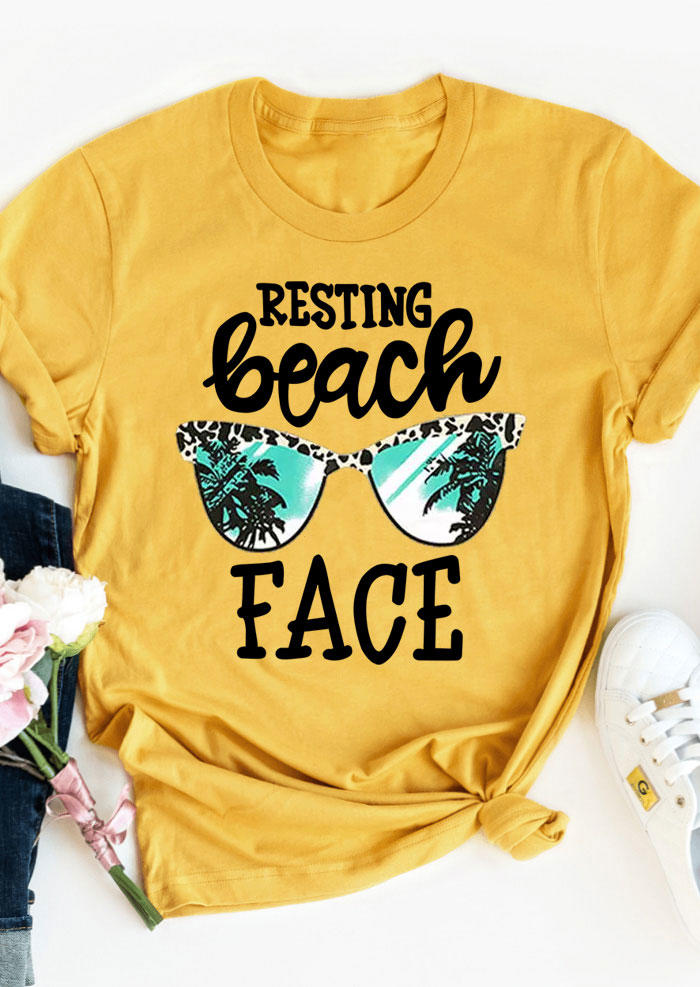 

Resting Beach Face Coconut Tree Leopard T-Shirt Tee - Yellow, 530801