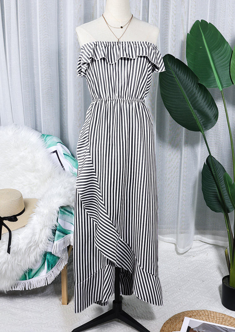 Striped Slit Off Shoulder Maxi Dress