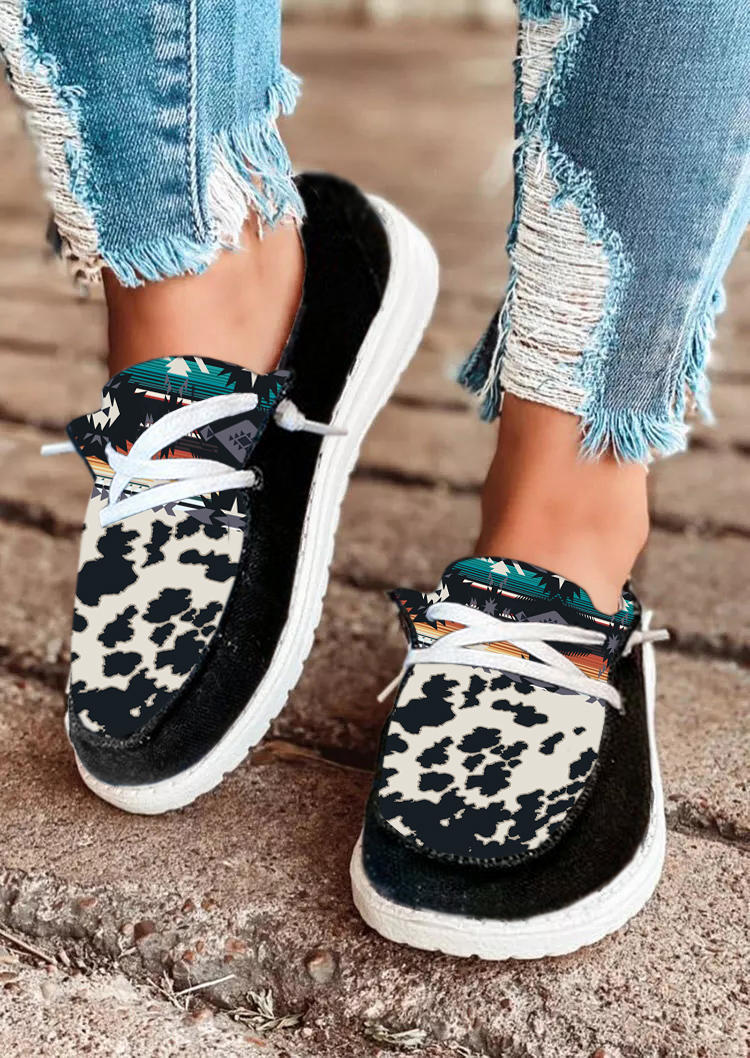 

Aztec Cow Slip On Flat Sneakers - Black, 531357