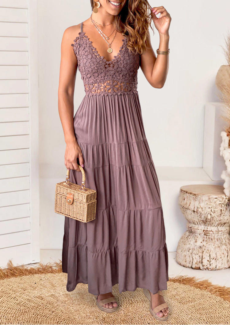 

Lace Open Back Sleeveless Maxi Dress - Cameo Brown, SCM000333
