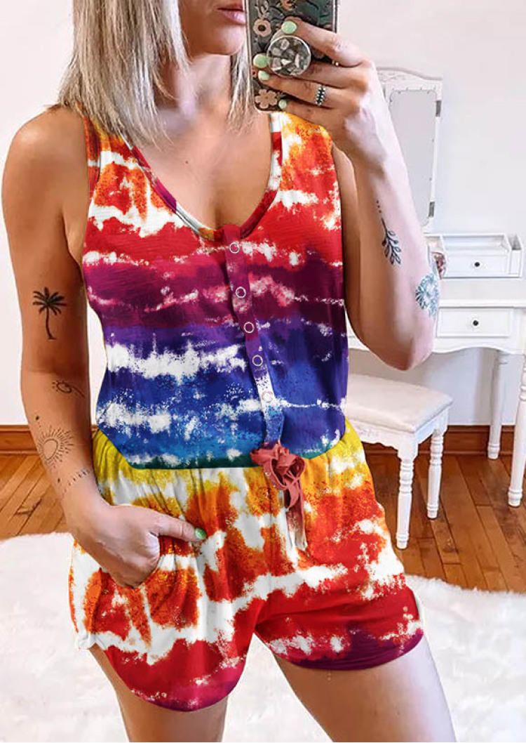 

Tie Dye Pocket Button Romper, Multicolor, SCM000452