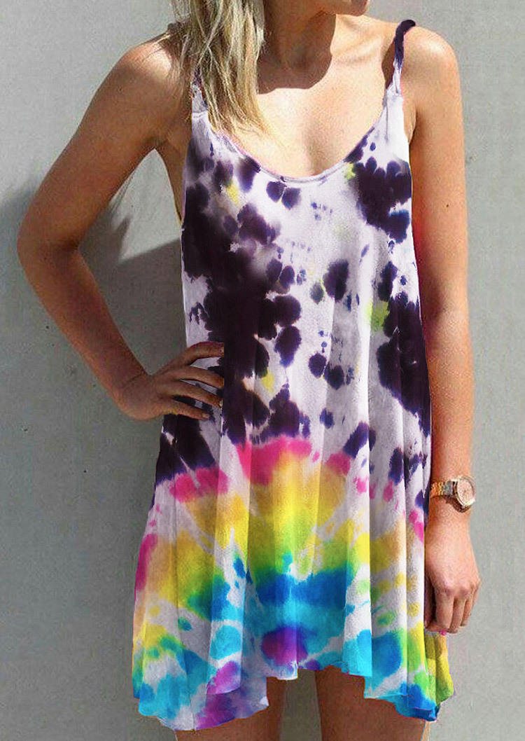 

Tie Dye Spaghetti Strap Mini Dress, Multicolor, SCM000695