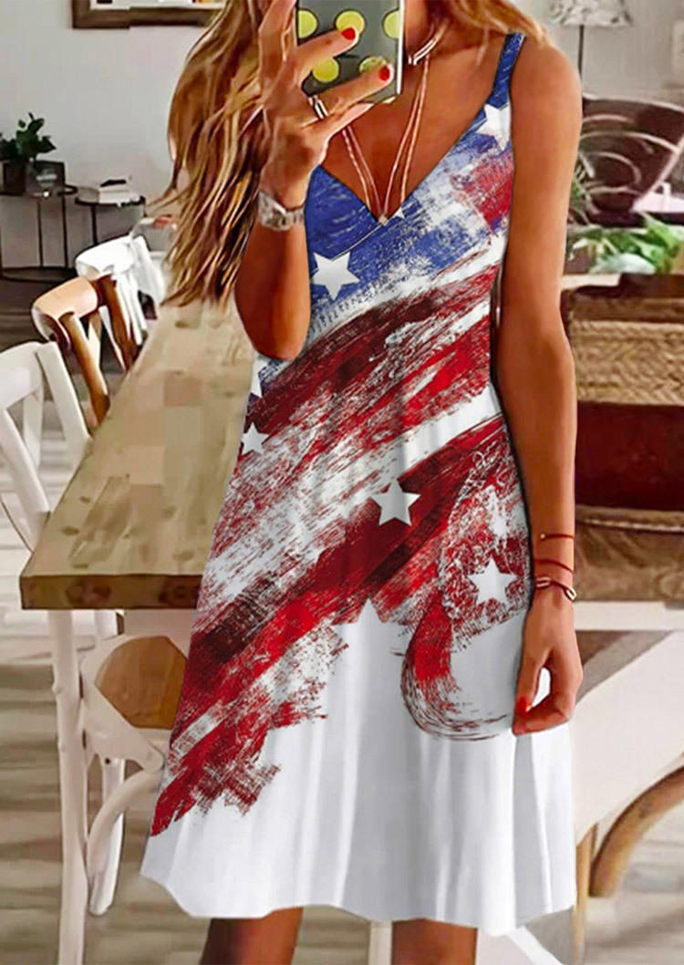 American Flag Star Sleeveless Mini Dress - Bellelily