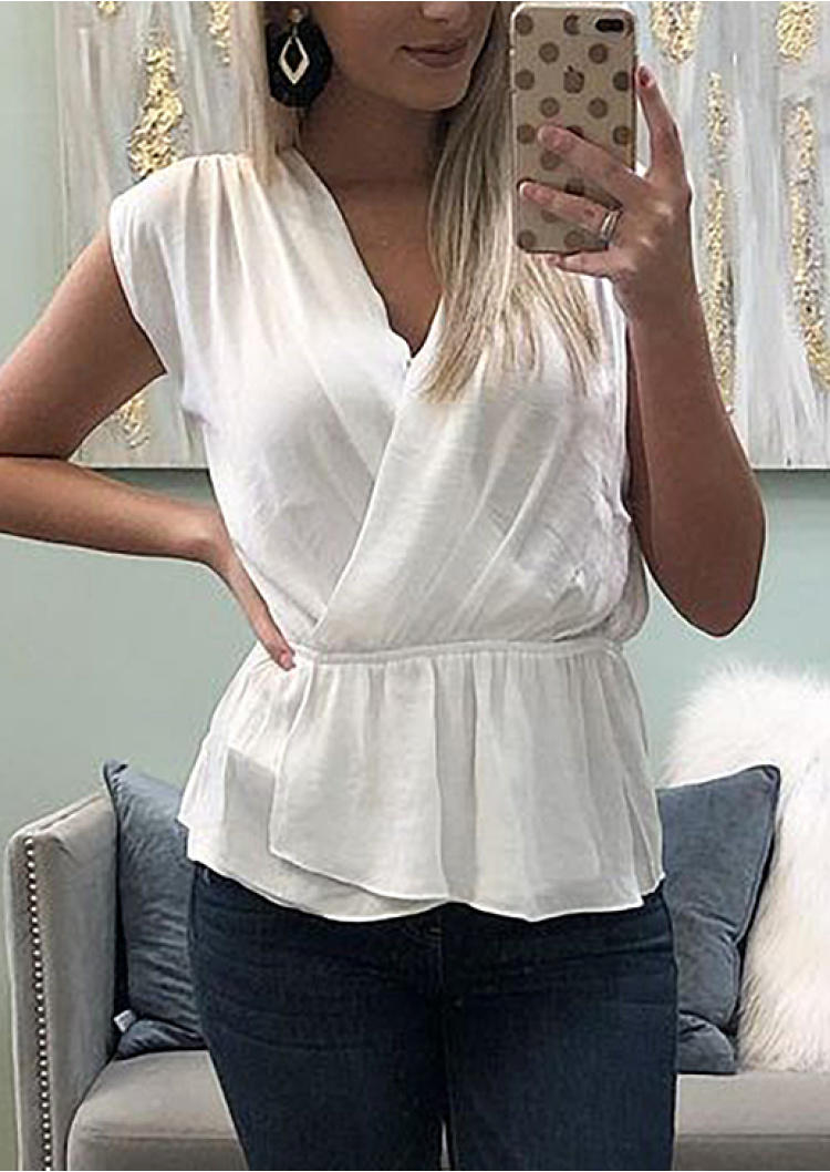 

Wrap V-Neck Casual Blouse - White, SCM000714