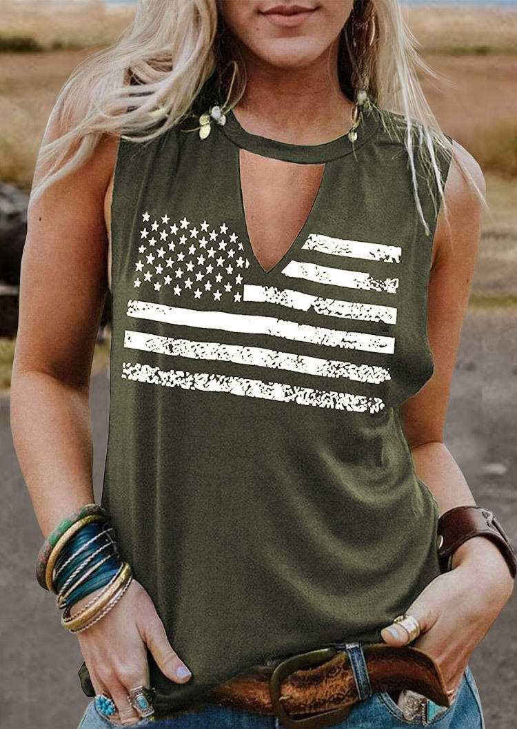 

Hollow Out American Flag Tank - Army Green, SCM000719
