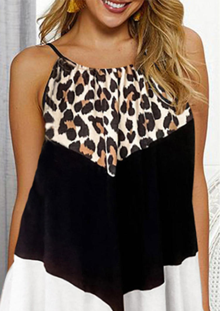 Color Block Leopard Sleeveless Mini Dress