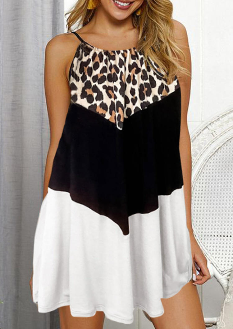 

Color Block Leopard Sleeveless Mini Dress, Multicolor, SCM000728