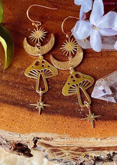 Mushroom Star Moon Sun Earrings - Gold