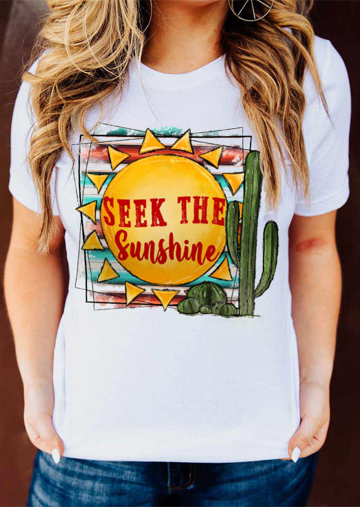 

Seek The Sunshine Cactus T-Shirt Tee - White, 531439