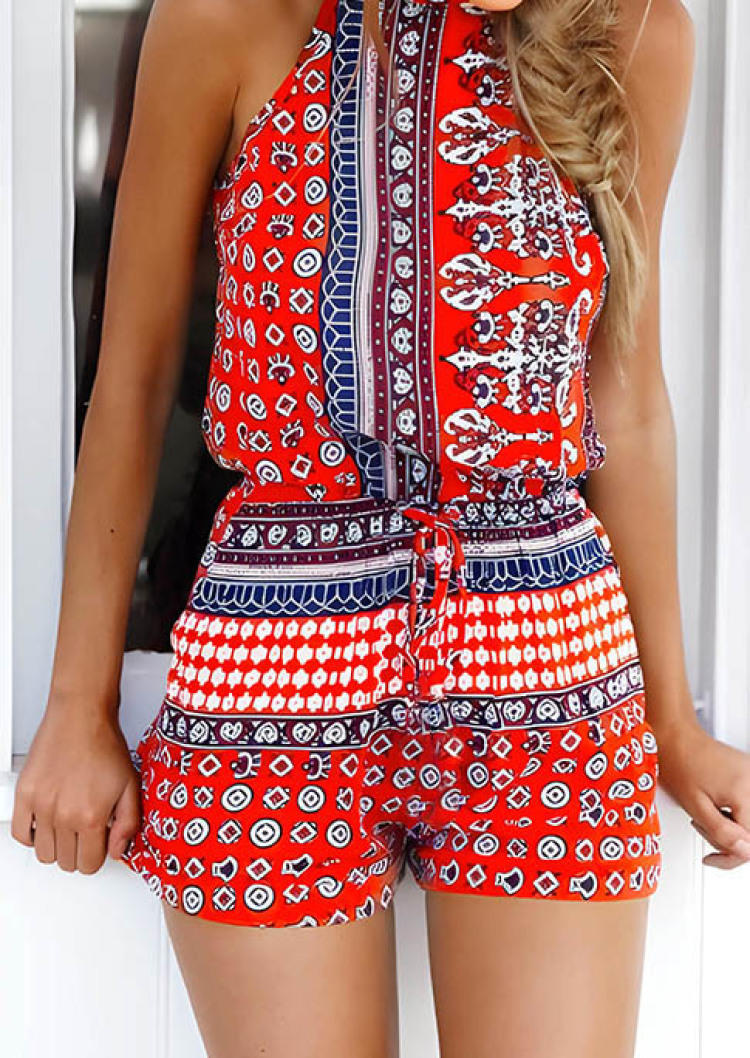 

Ethnic Style Geometric Halter Romper, Multicolor, SCM000253
