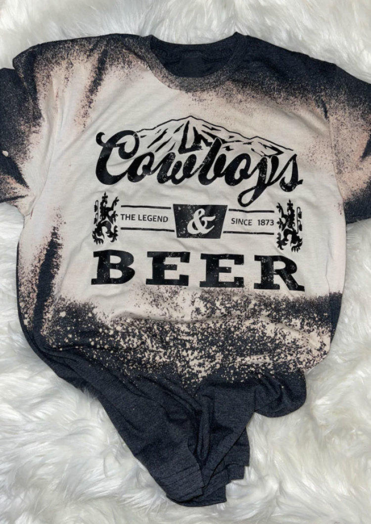 Cowboys Beer Bleached T-Shirt Tee - Dark Grey