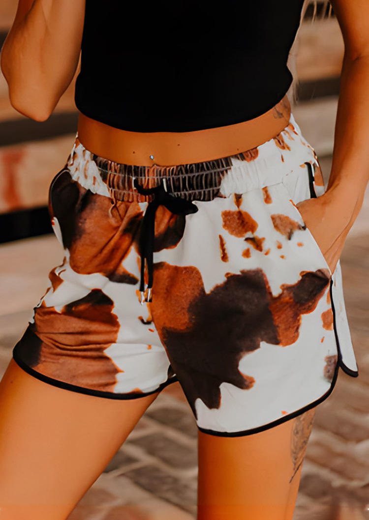 

Cow Drawstring Pocket Casual Shorts, Multicolor, SCM000466