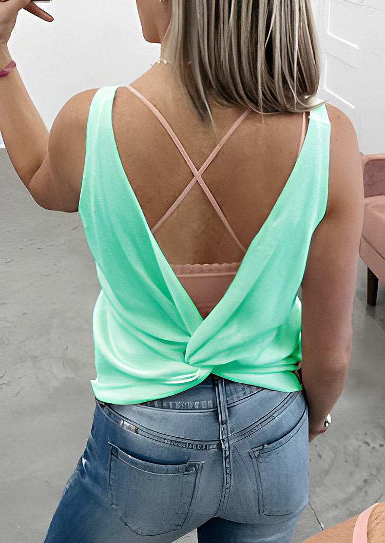 

Twist Open Back Sleeveless Tank - Light Green, SCM000652