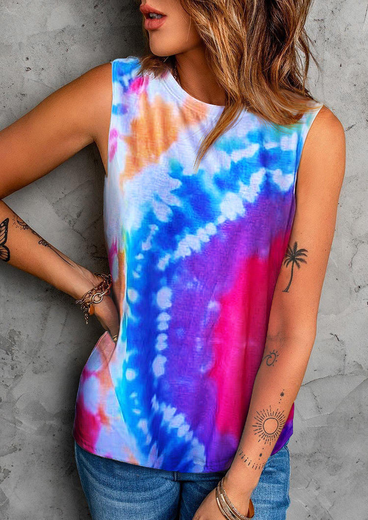 

Tie Dye O-Neck Casual Tank, Multicolor, SCM000750
