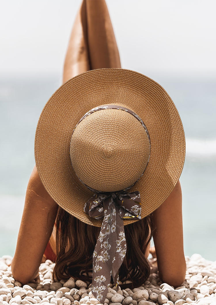 

Floral Sun Visor Rolled Up Straw Hat, Khaki, 531369