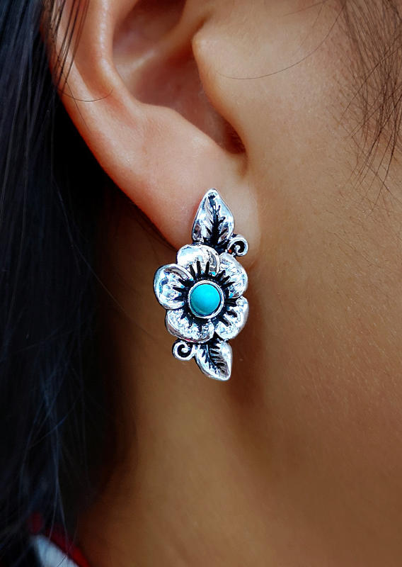 

Bohemian Turquoise Floral Earrings, Silver, 531409