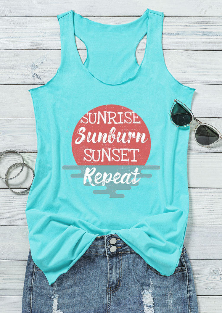 

Sunrise Sunburn Sunset Repeat Racerback Tank - Cyan, 531476