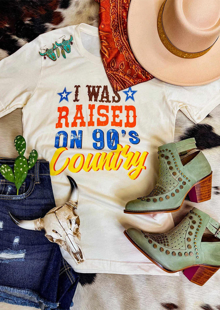 

I Was Raised On 90' Country Star T-Shirt Tee - White, 531483