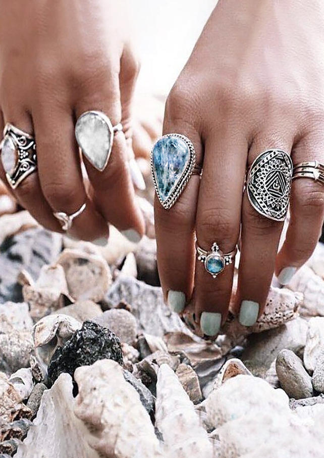 

7Pcs Bohemian Water Drop Ring Set, Multicolor, 531485