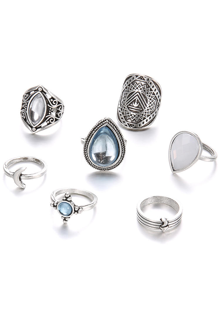 7Pcs Bohemian Water Drop Ring Set