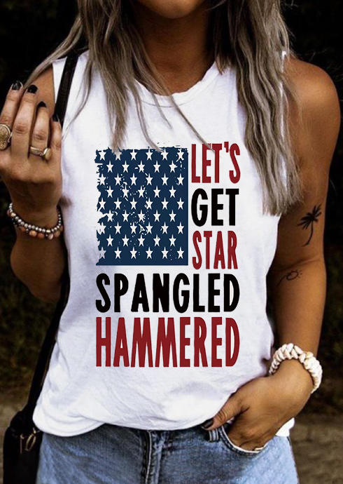 

American Flag Let's Get Star Spangled Hammered Tank - White, 506593