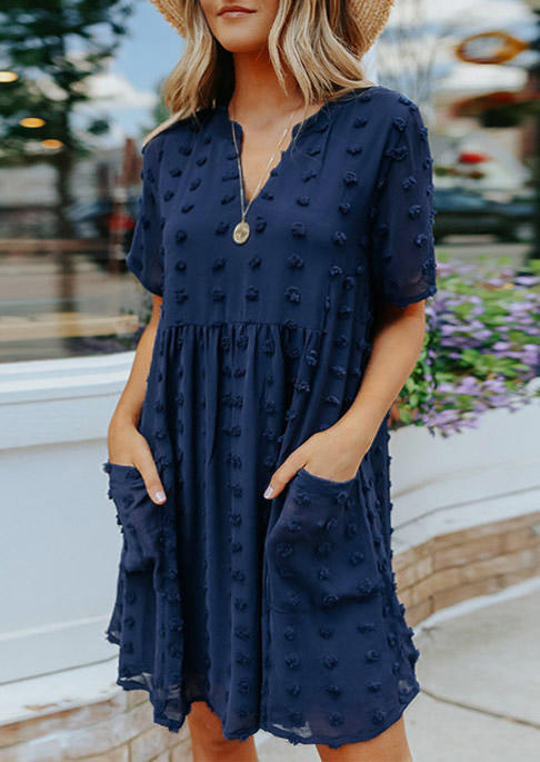 

Dotted Swiss Pocket Mini Dress - Navy Blue, 531346