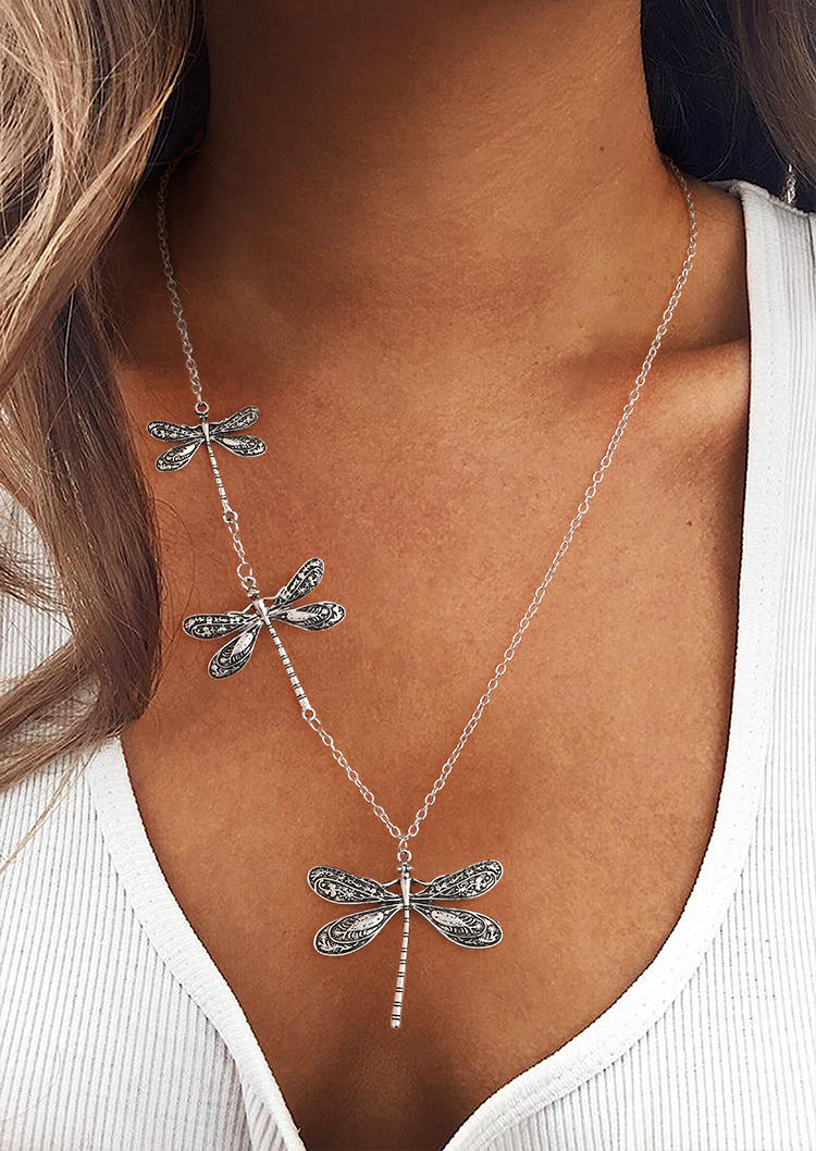 

Dragonfly Asymmetric Alloy Necklace, Silver, 531355