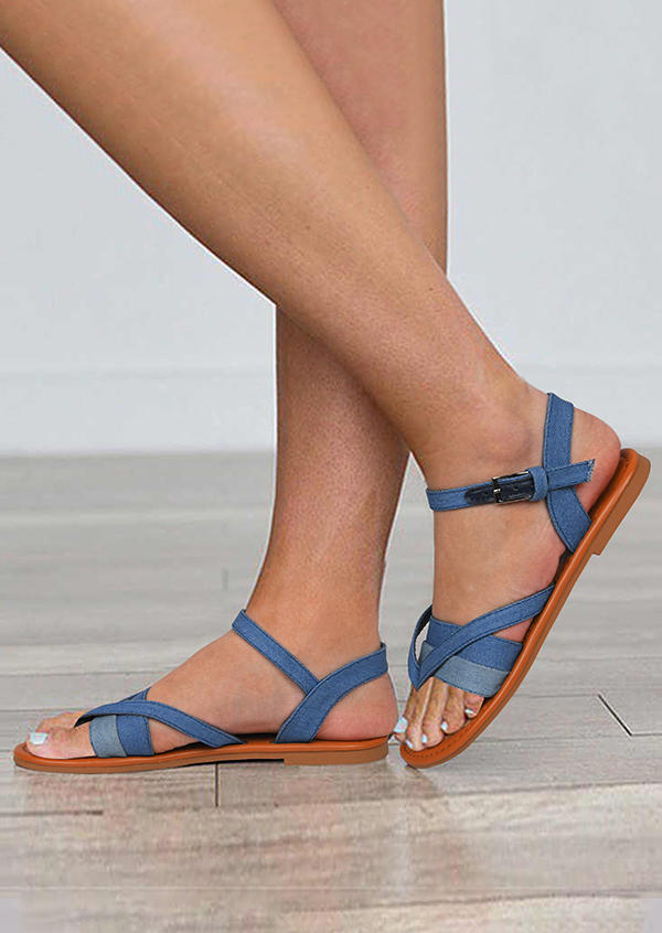 

Buckle Strap Canvas Flat Thong Sandals - Blue, 531537