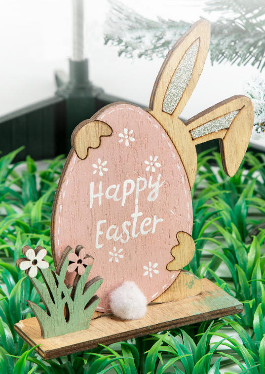 

Happy Easter Floral Bunny Rabbit Wooden Decoration Ornament, Multicolor, 531542