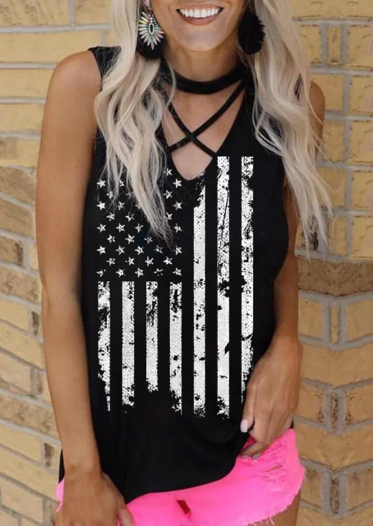 

American Flag Criss-Cross Tank - Black, SCM000829
