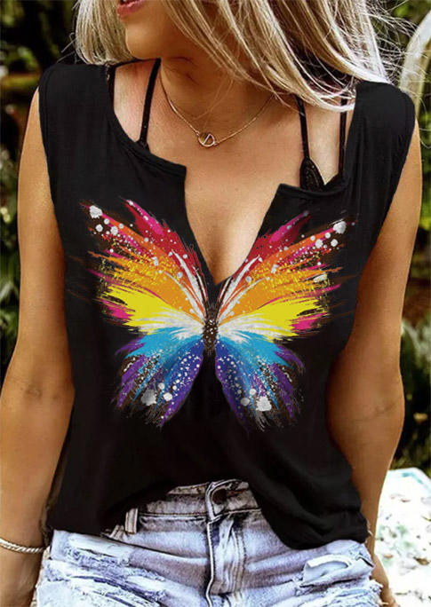 

Butterfly Notched Neck Tank without Camisole - Black, 531209