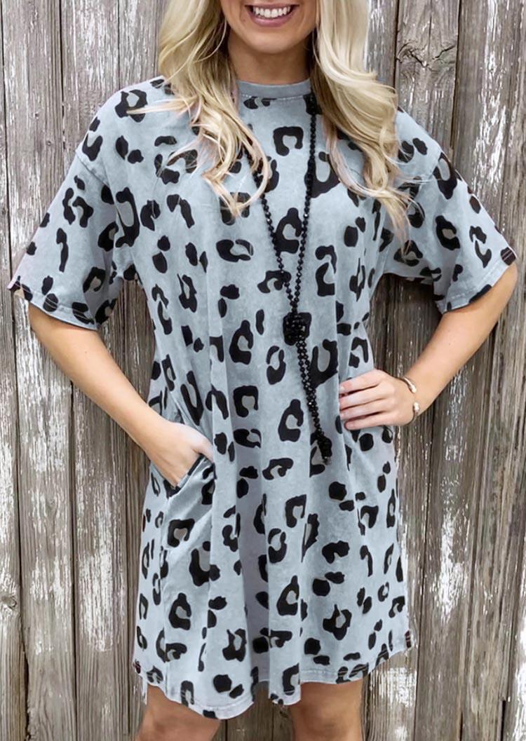 

Leopard Pocket O-Neck Mini Dress, 531486