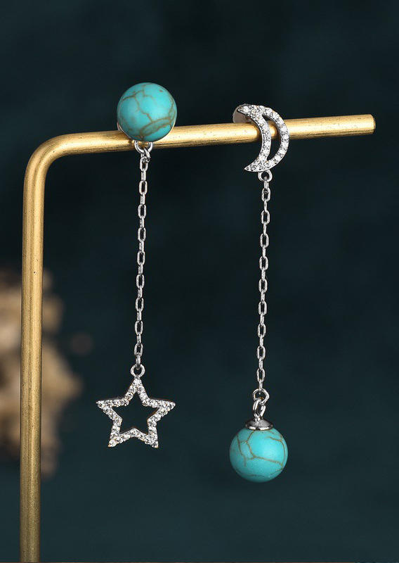 

Asymmetric Moon Star Rhinestone Turquoise Earrings, Silver, 531671