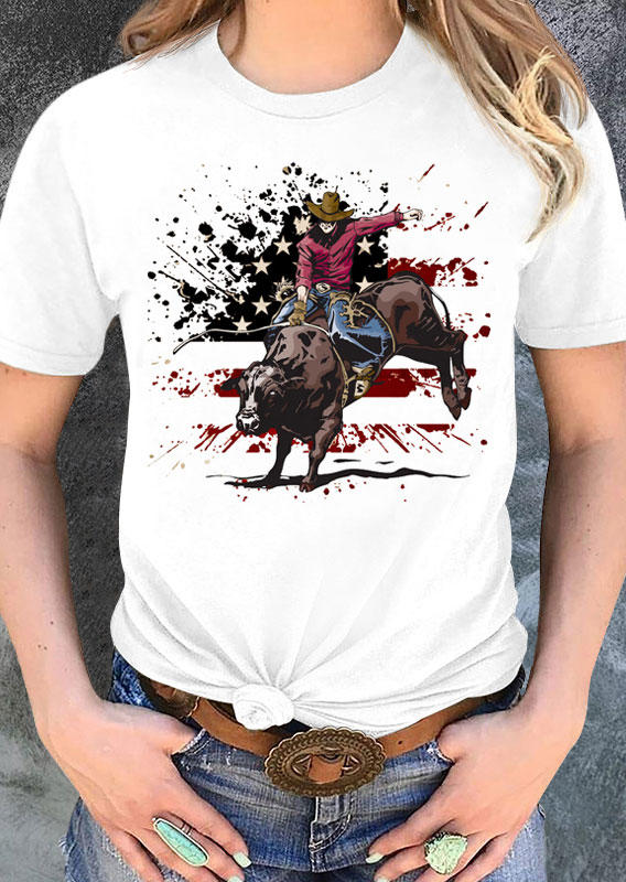 

Star Cattle Cowboy T-Shirt Tee - White, 531686