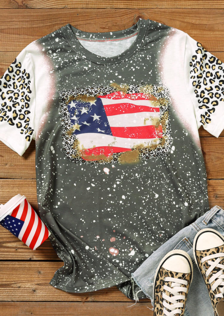 Camouflage Leopard American Flag T-Shirt Tee