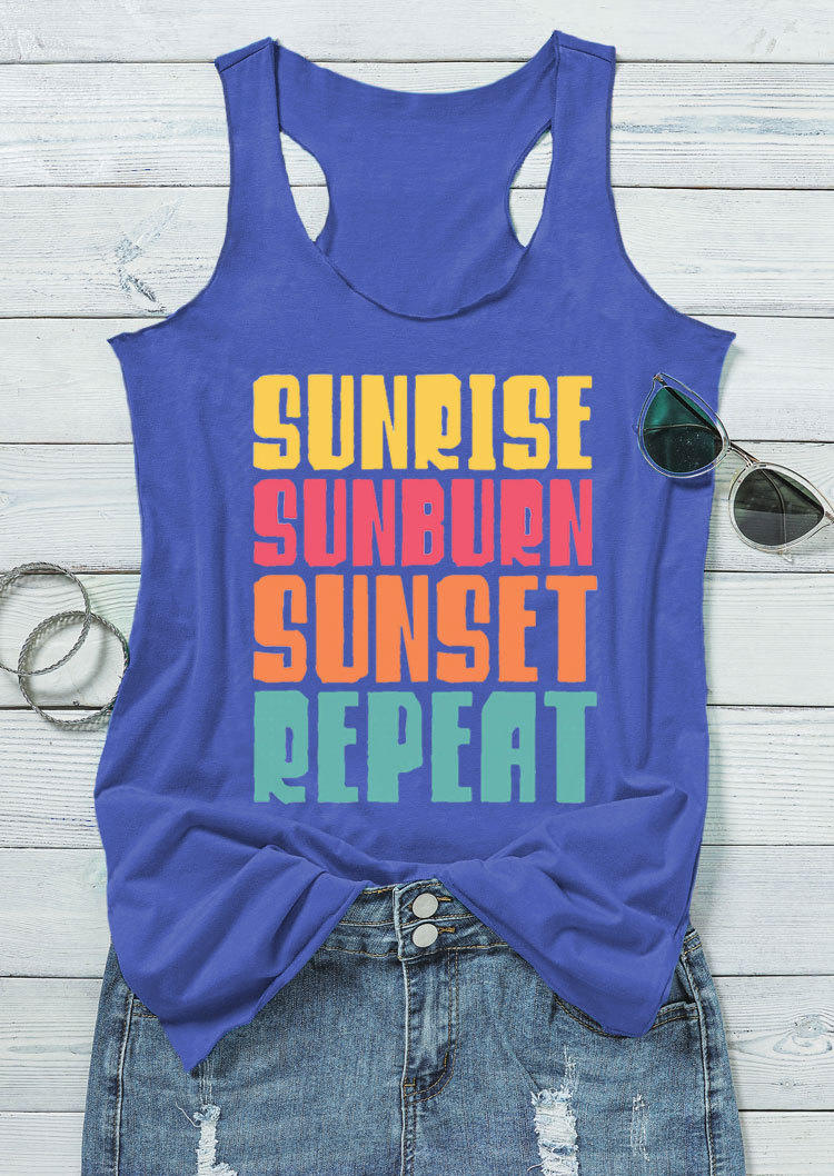 

Sunrise Sunburn Sunset Repeat Racerback Tank - Blue, SCM000765