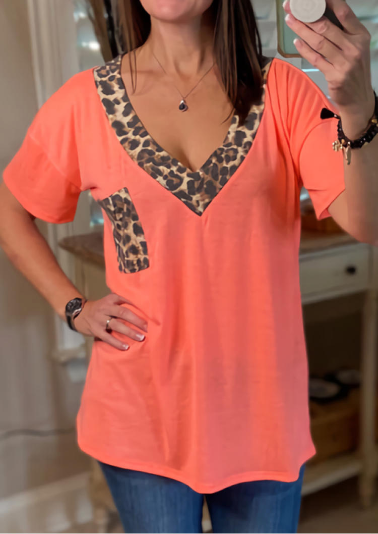 

Leopard Pocket V-Neck Blouse, Multicolor, SCM000831