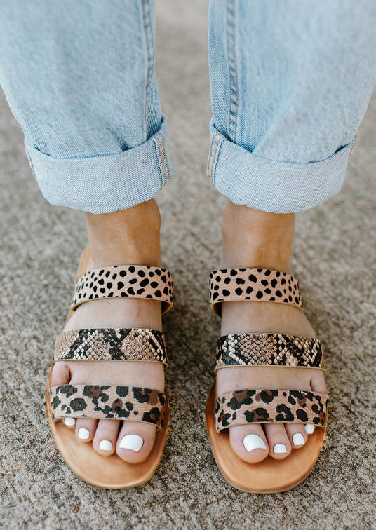 

Leopard Snake Skin Flat Slippers, 531750