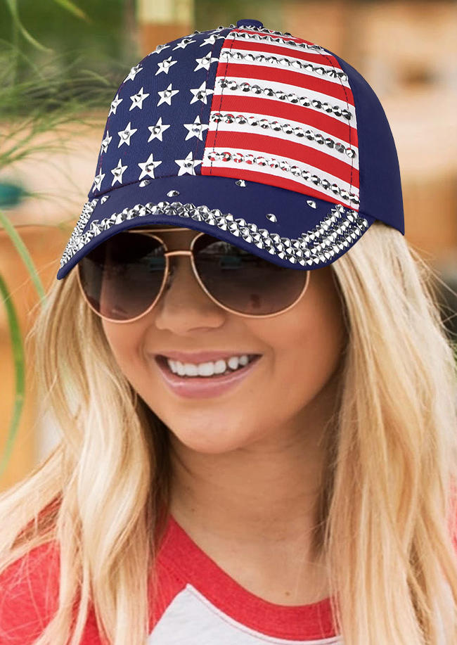 

American Flag Rhinestone Baseball Cap, Red;navy blue, 531774