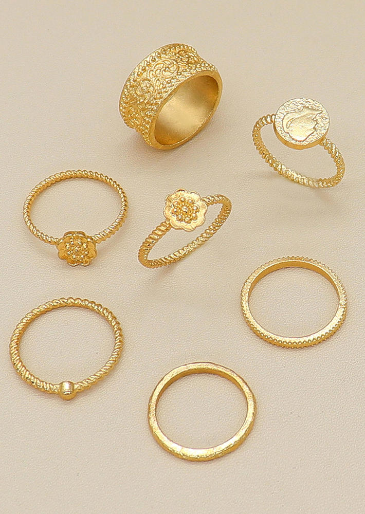 7Pcs Floral Cat Alloy Ring Set