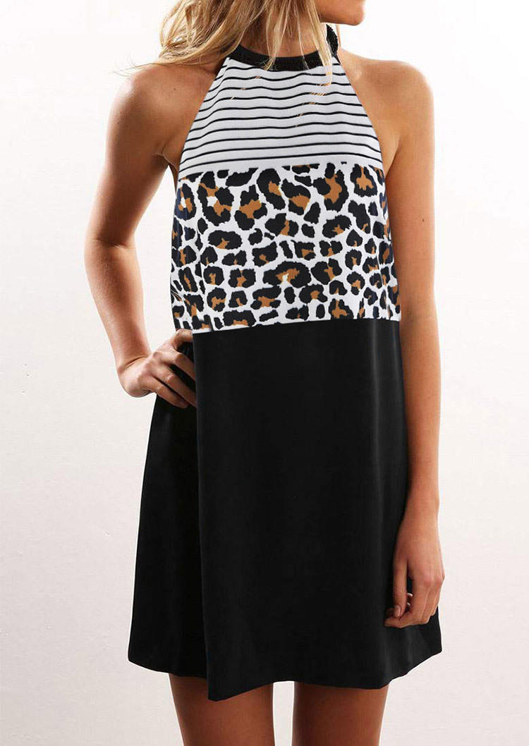 

Leopard Striped Splicing Mini Dress - Black, SCM000270