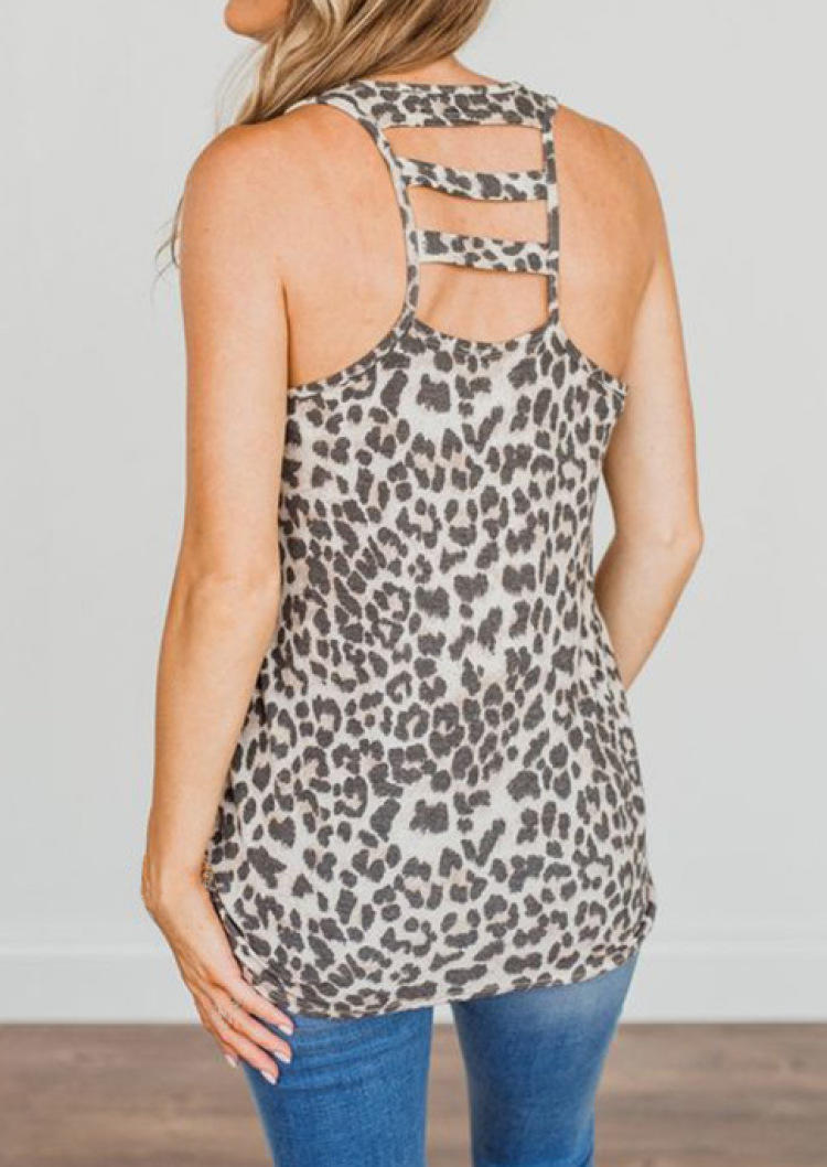 

Leopard Hollow Out O-Neck Tank, Multicolor, SCM000484