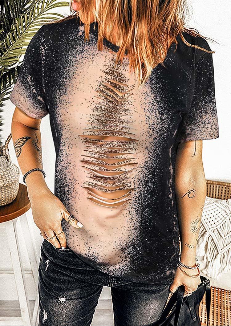 Hollow Out Bleached T-Shirt Tee