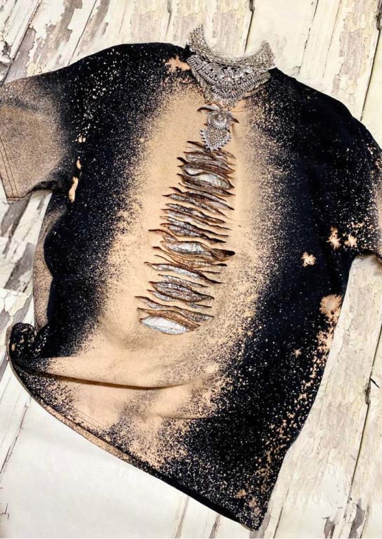 

Hollow Out Bleached T-Shirt Tee, Multicolor, SCM000684